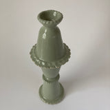Tall Green Slipware Frill Candlestick