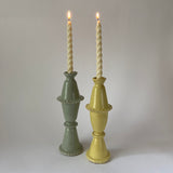 Tall Green Slipware Frill Candlestick