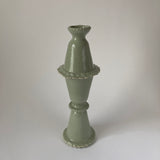 Tall Green Slipware Frill Candlestick