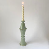 Tall Green Slipware Frill Candlestick