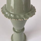Tall Green Slipware Frill Candlestick